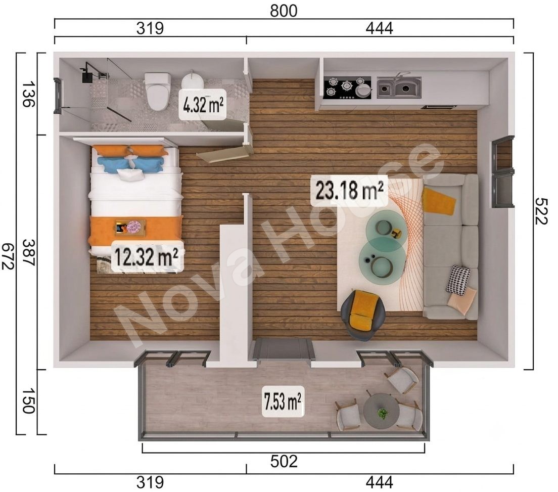 Casa prefabricata 47m² 1+1 — Plan