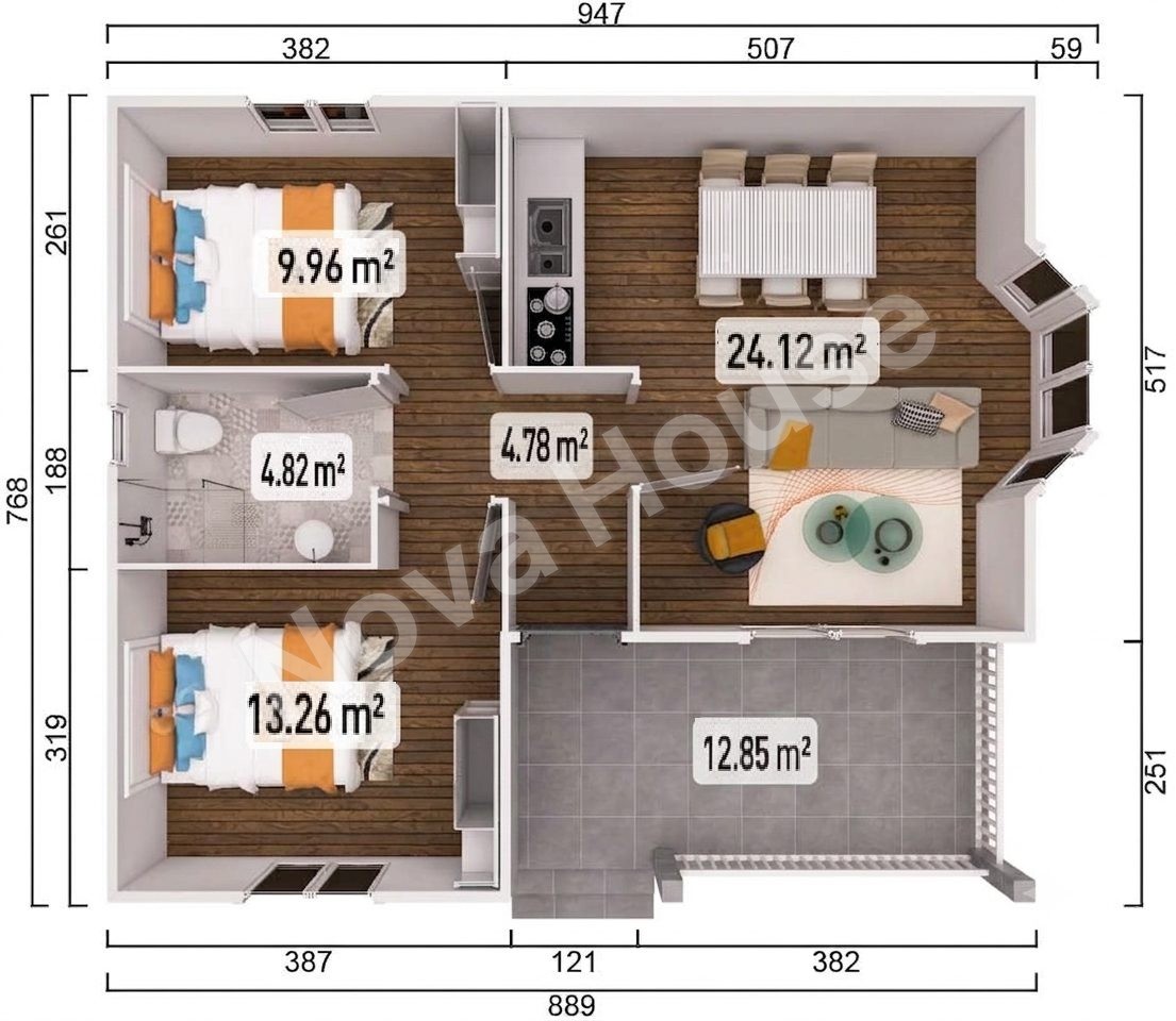 Сглобјаема кашта 69 m² 2+1 — Основа