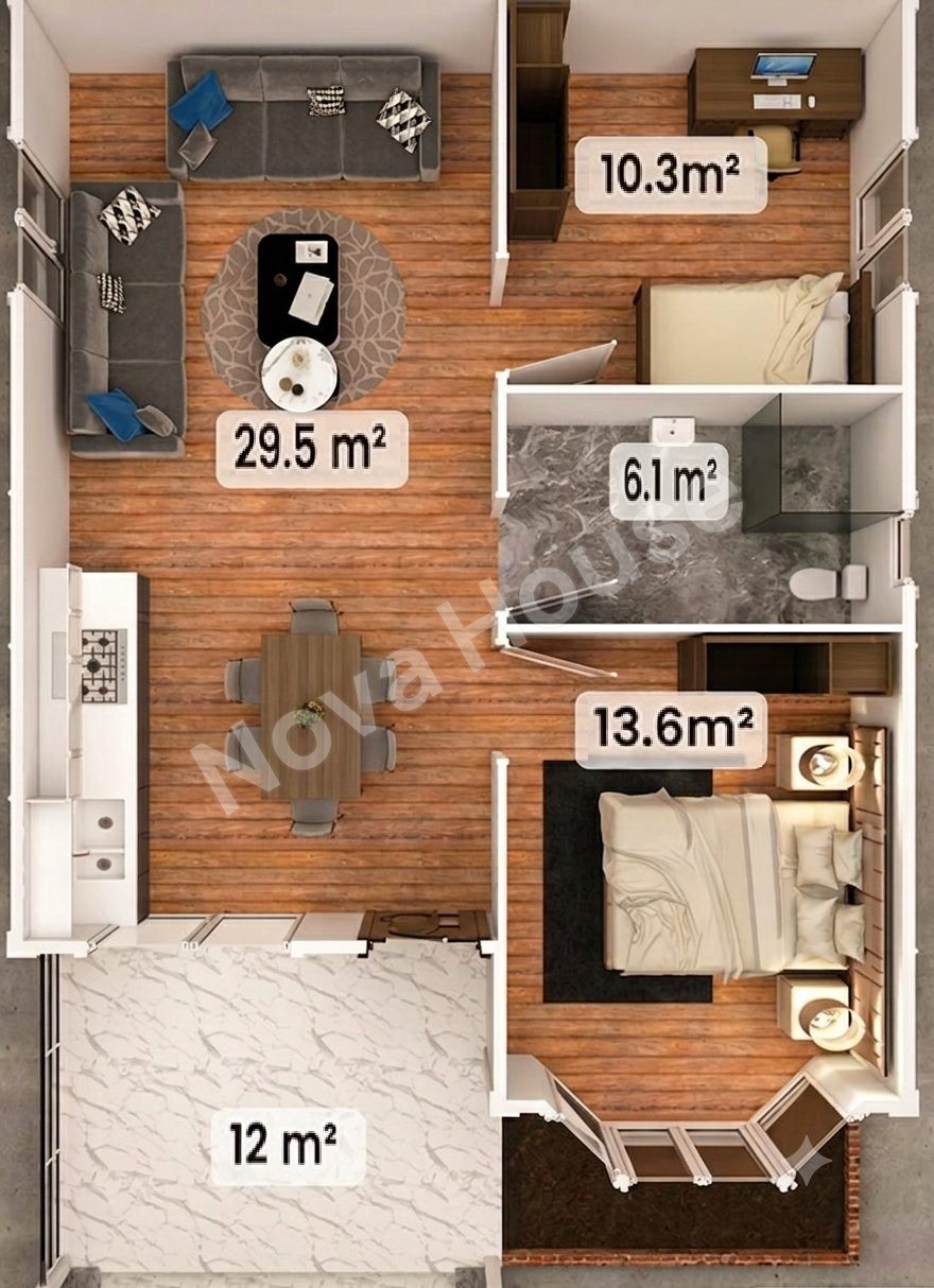 Сглобјаема кашта 59 m² 2+1 — Основа