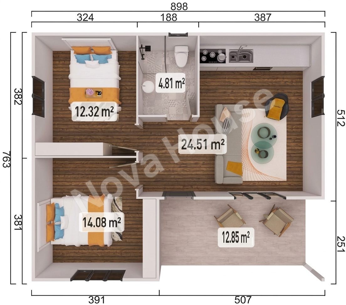 Сглобјаема кашта 69 m² 2+1 — Основа