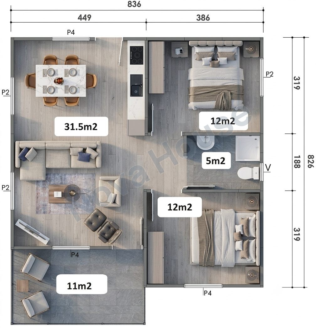 Сглобјаема кашта 75 m² 2+1 — Основа