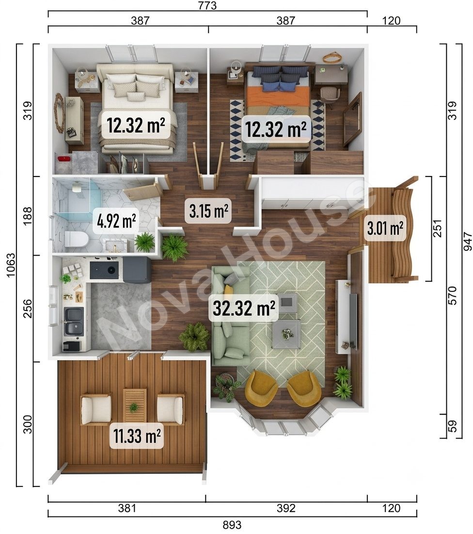 Сглобјаема кашта 79 m² 2+1 — Основа