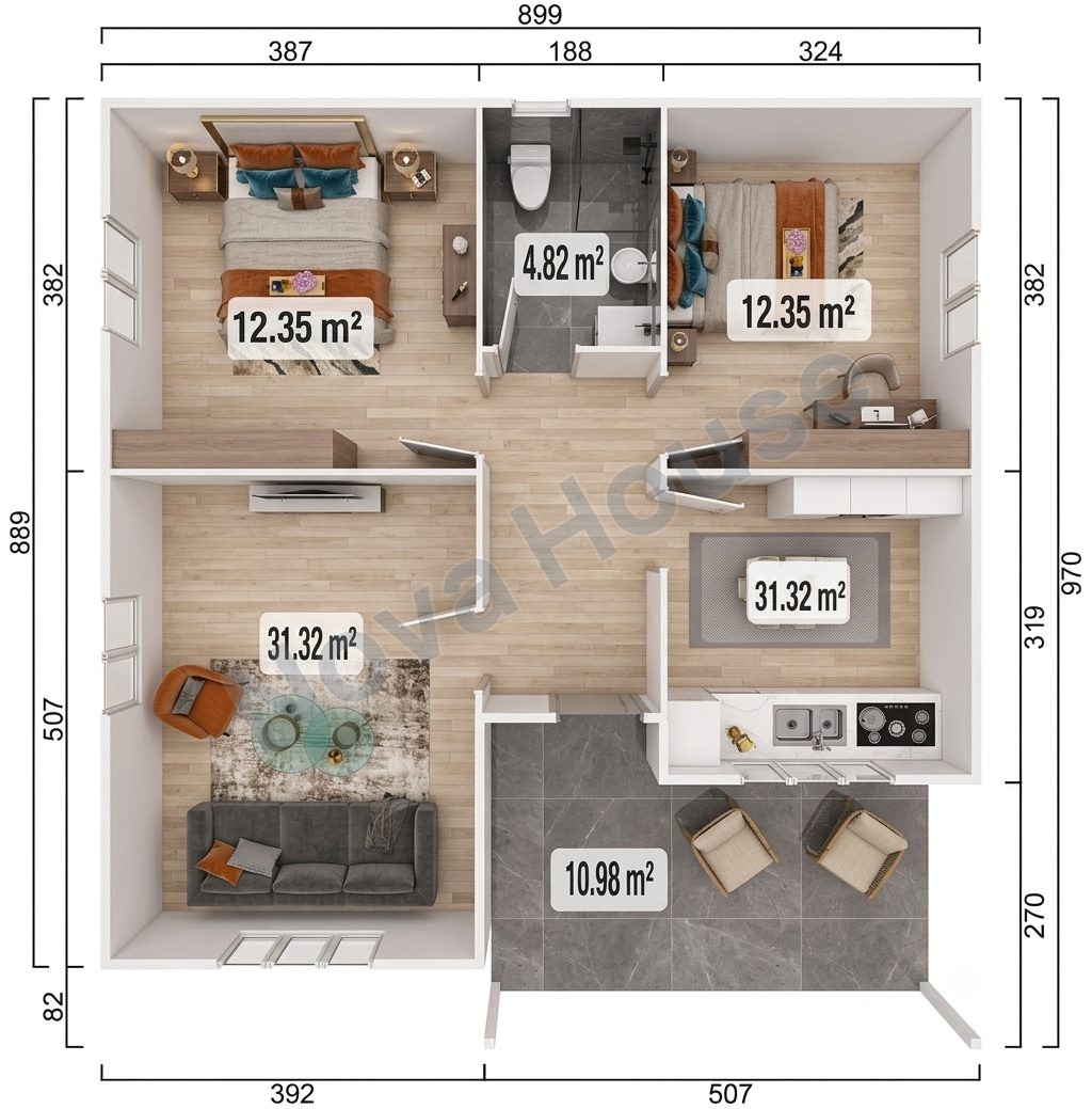 Сглобјаема кашта 81 m² 2+1 — Основа