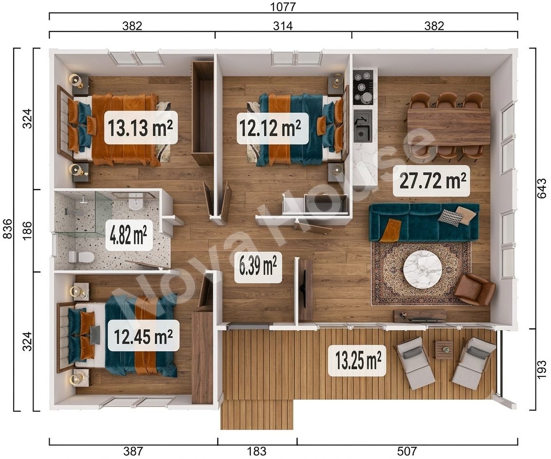 Сглобјаема кашта 90 m² 3+1 — Основа