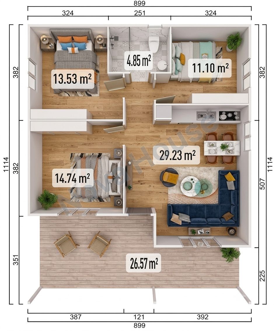 Сглобјаема кашта 100 m² 3+1 — Основа