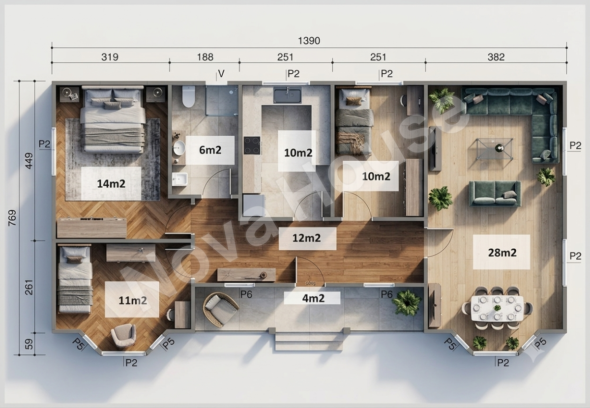 Сглобјаема кашта 98 m² 3+1 — Основа