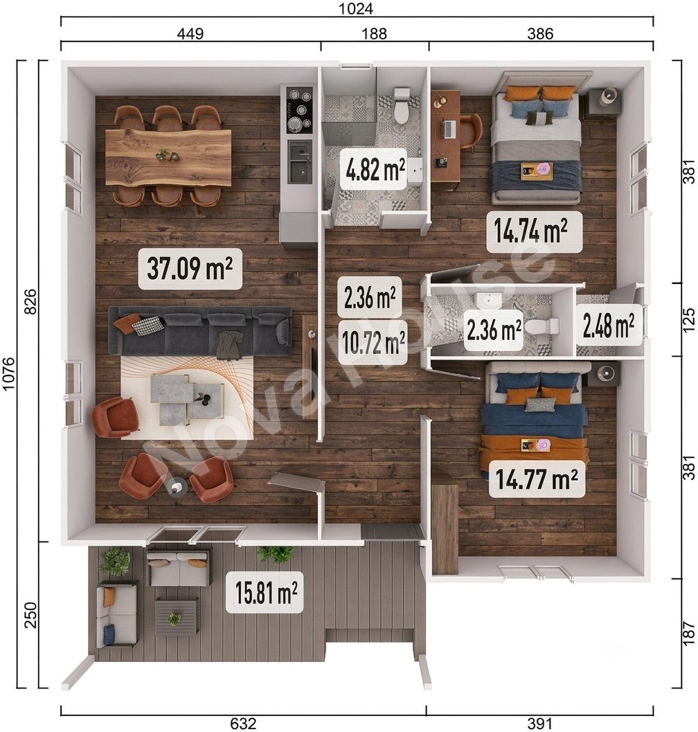Сглобјаема кашта 103 m² 2+1 — Основа