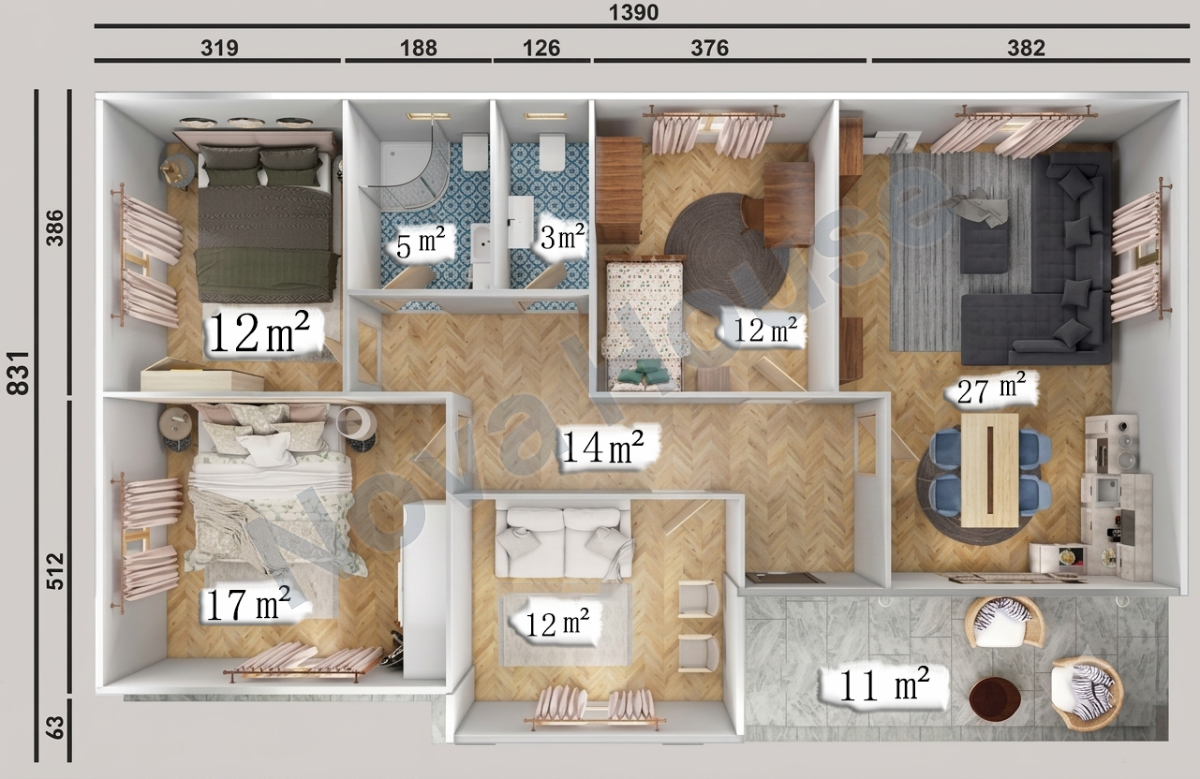 Сглобјаема кашта 113 m² 3+1+1 — Основа
