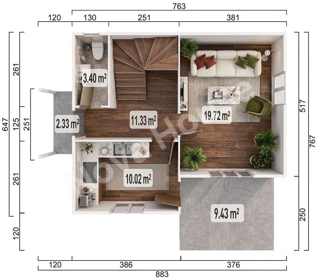 Сглобјаема кашта 110 m² 2+1+1 — Основа