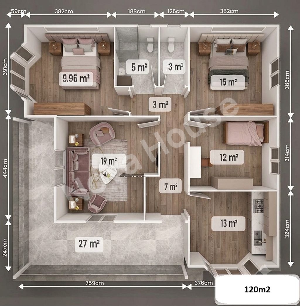 Сглобјаема кашта 120 m² 3+1+1 — Основа