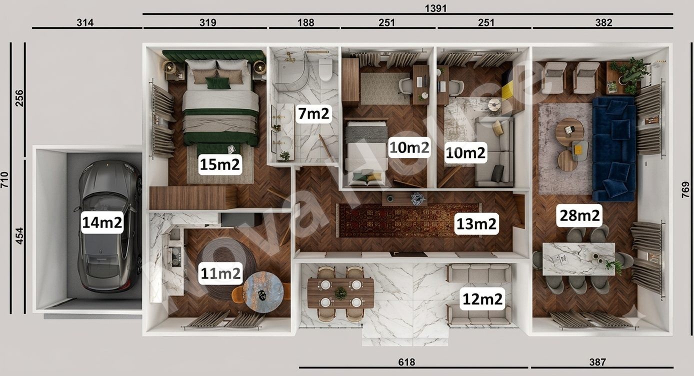 Сглобјаема кашта 121 m² 3+1 — Основа