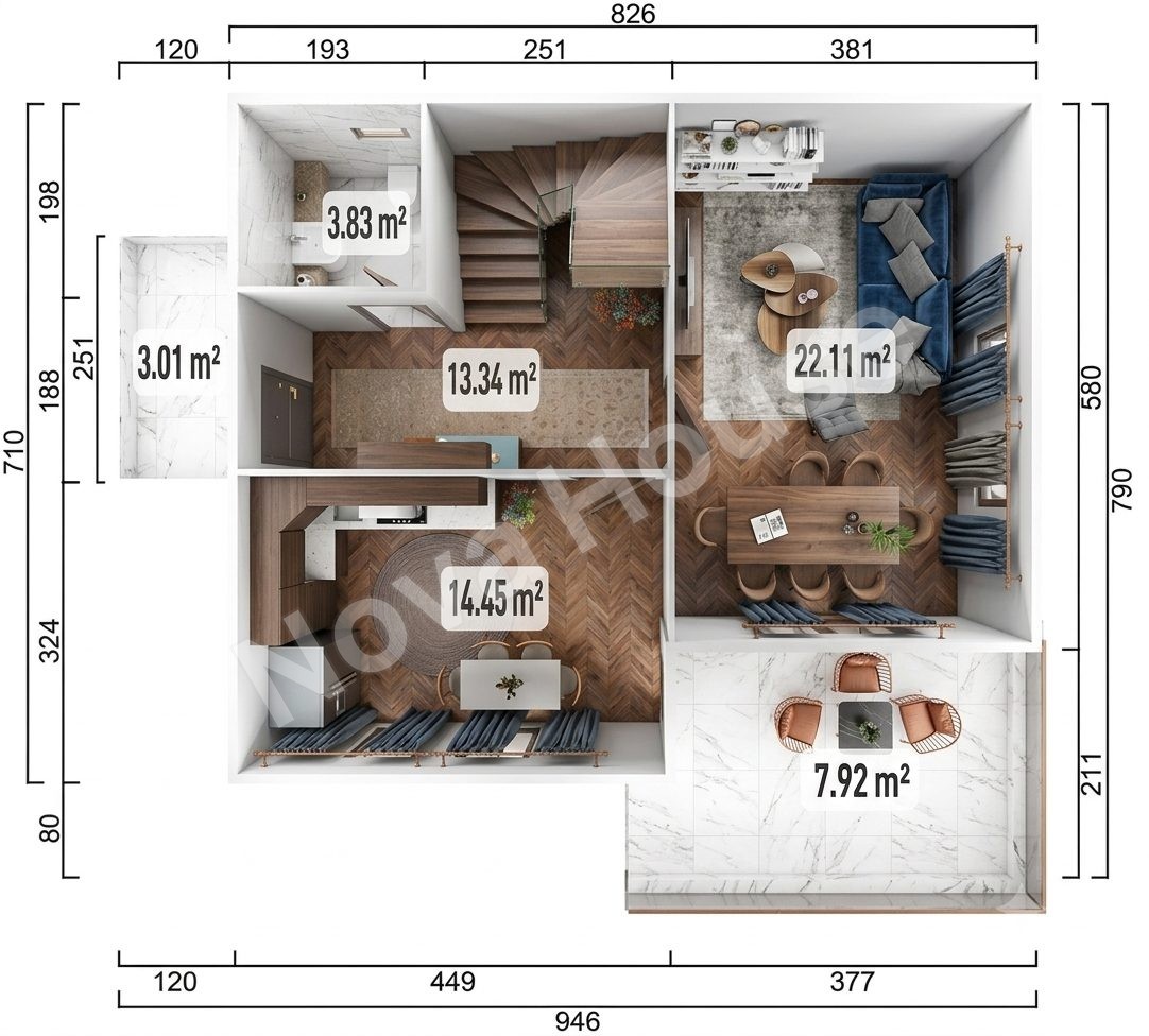 Сглобјаема кашта 126 m² 3+2 — Основа