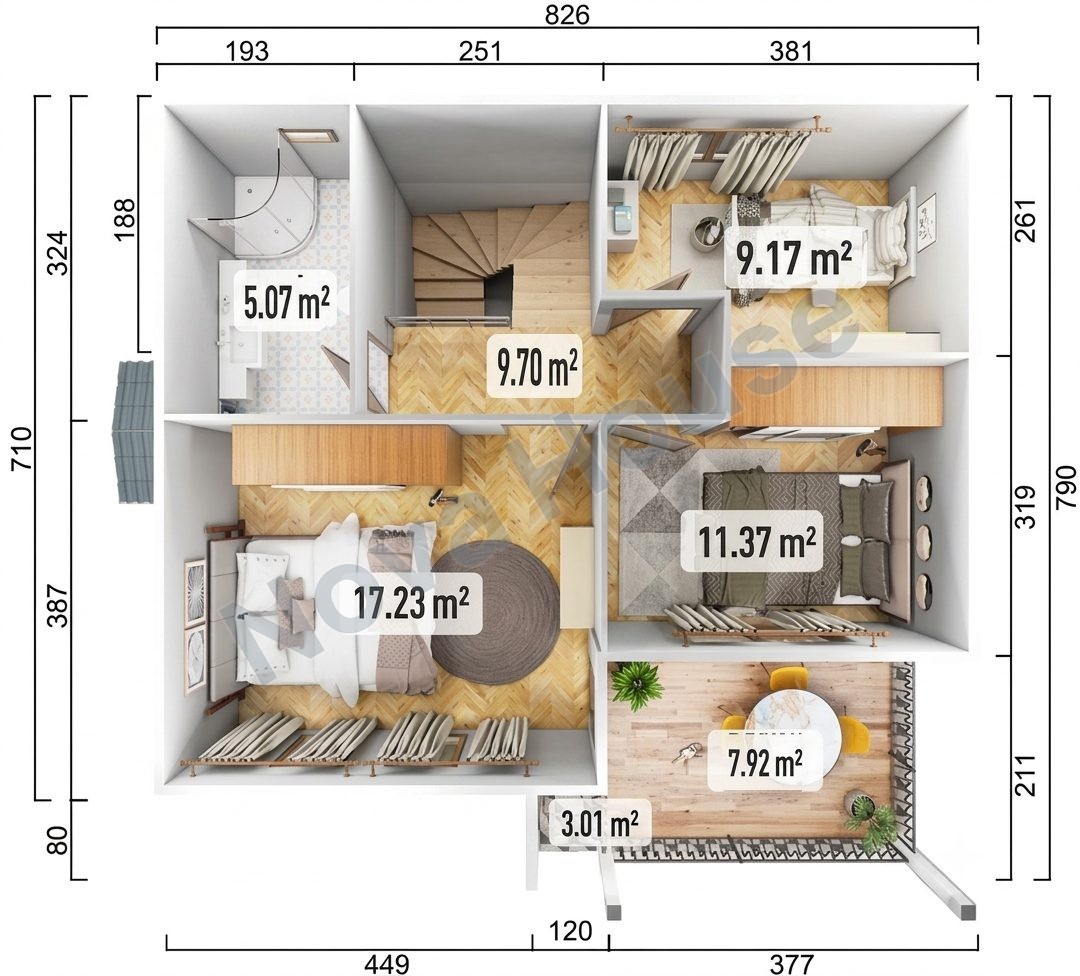 Сглобяема къща 126 m² 3+2 — Разпределение