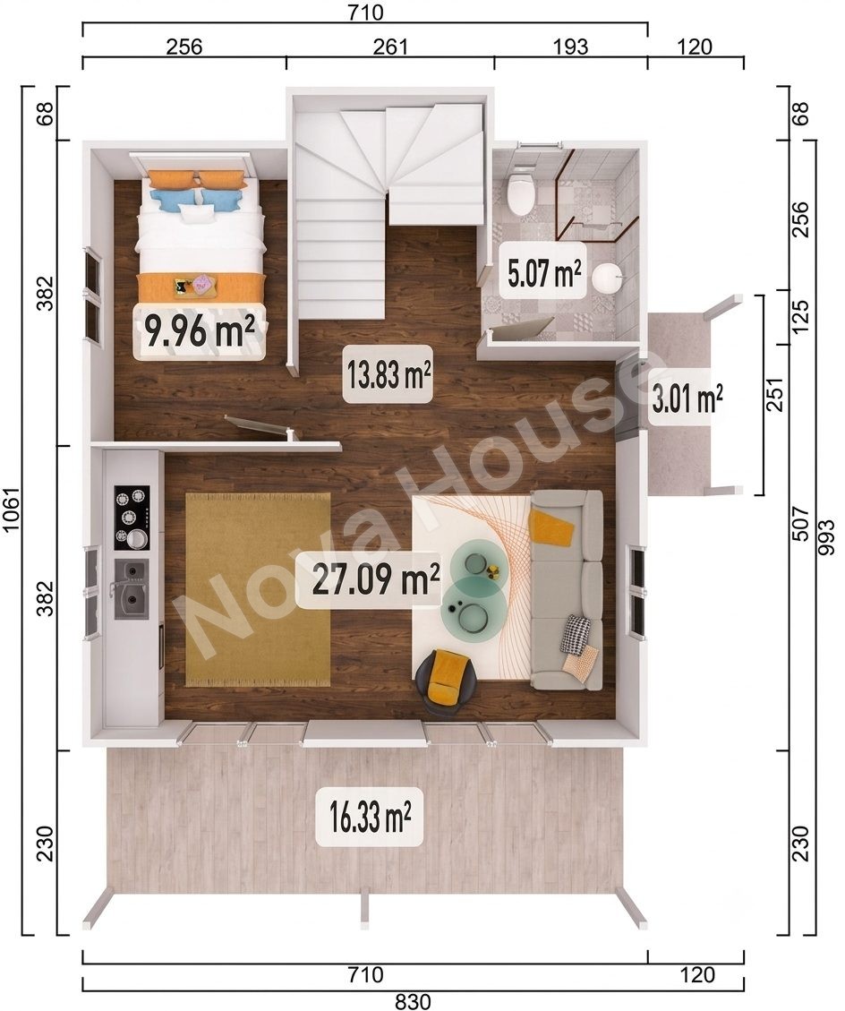 Сглобјаема кашта 136 m² 2+2 — Основа
