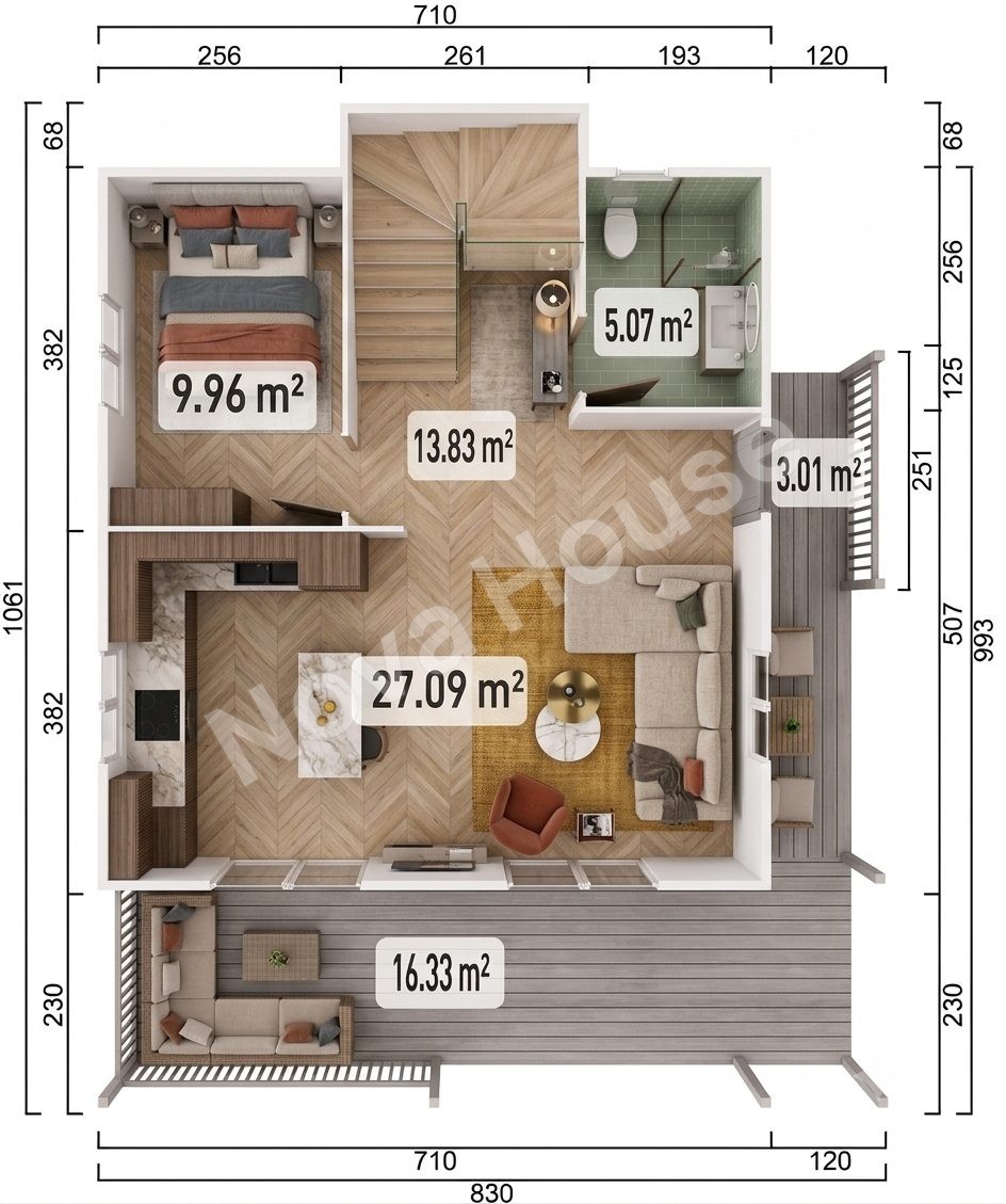 Сглобяема къща 136 m² 2+2 — Разпределение