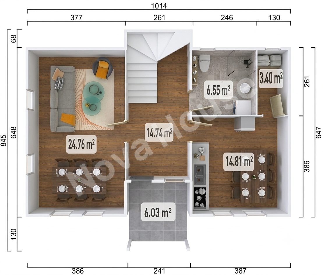 Сглобяема къща 141 m² 4+3 — Разпределение