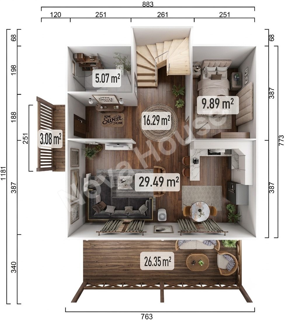 Сглобјаема кашта 150 m² 4+2 — Основа