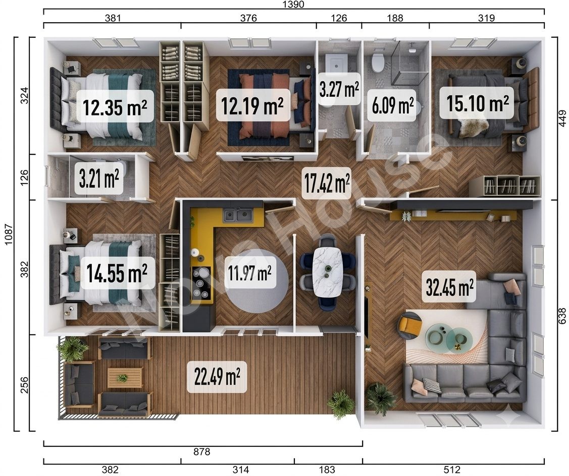 Сглобјаема кашта 150 m² 4+2+1 — Основа