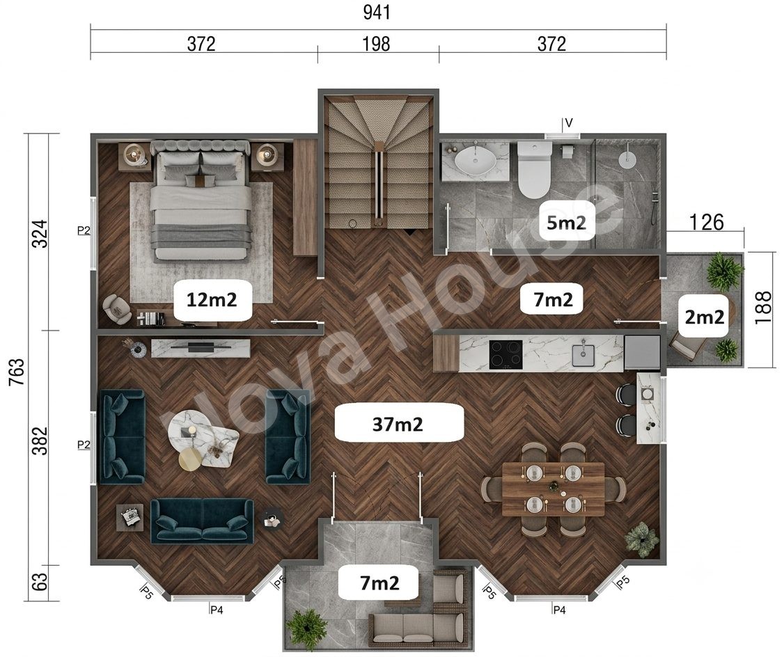 Сглобјаема кашта 157 m² 4+3 — Основа