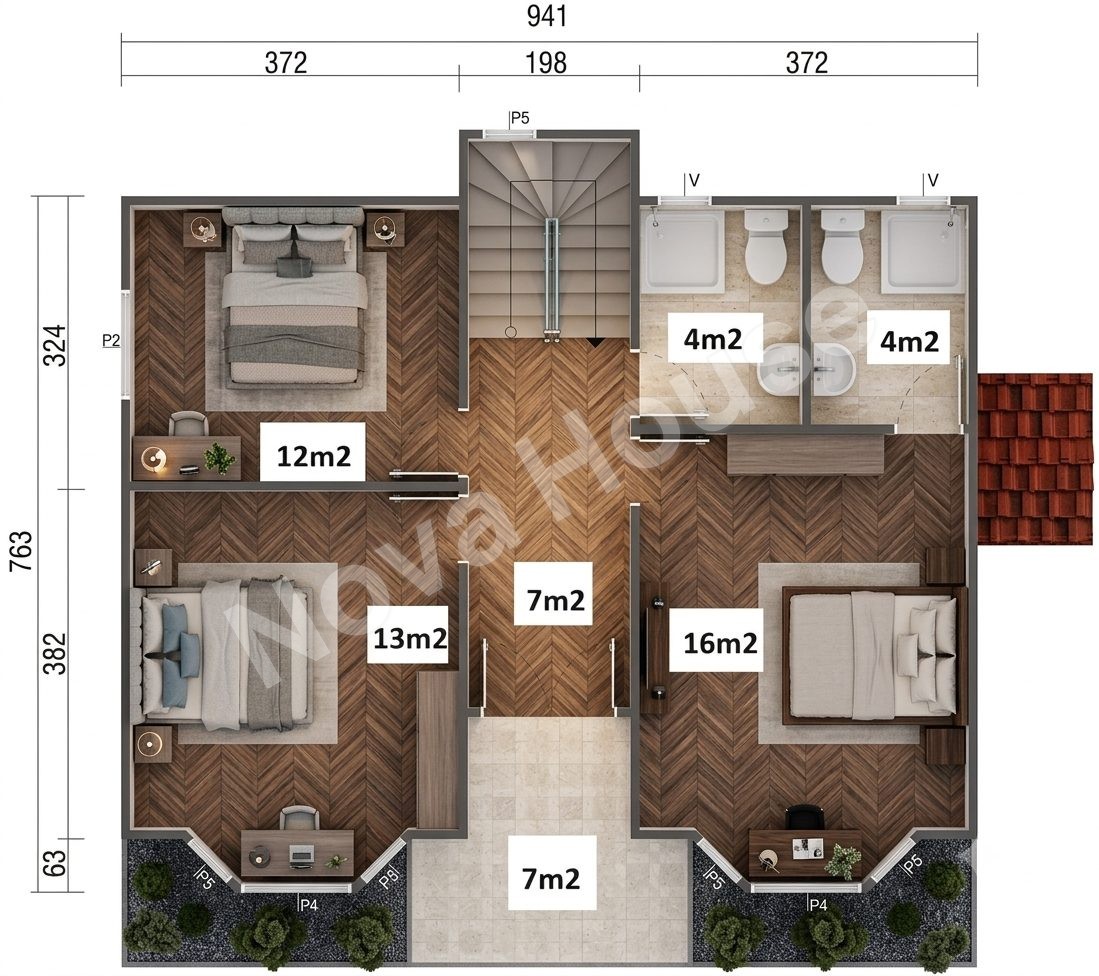 Сглобяема къща 157 m² 4+3 — Разпределение