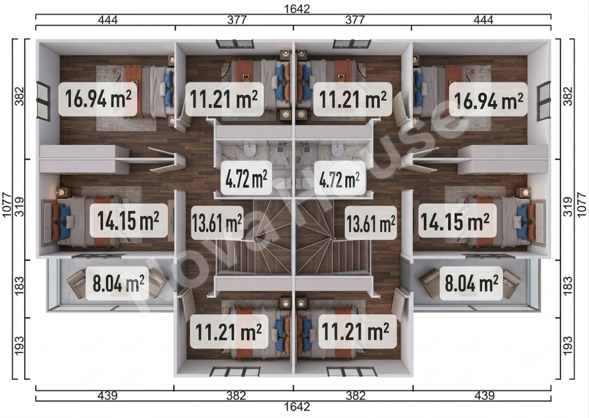 Сглобяема къща 320 m² 16+4 — Разпределение