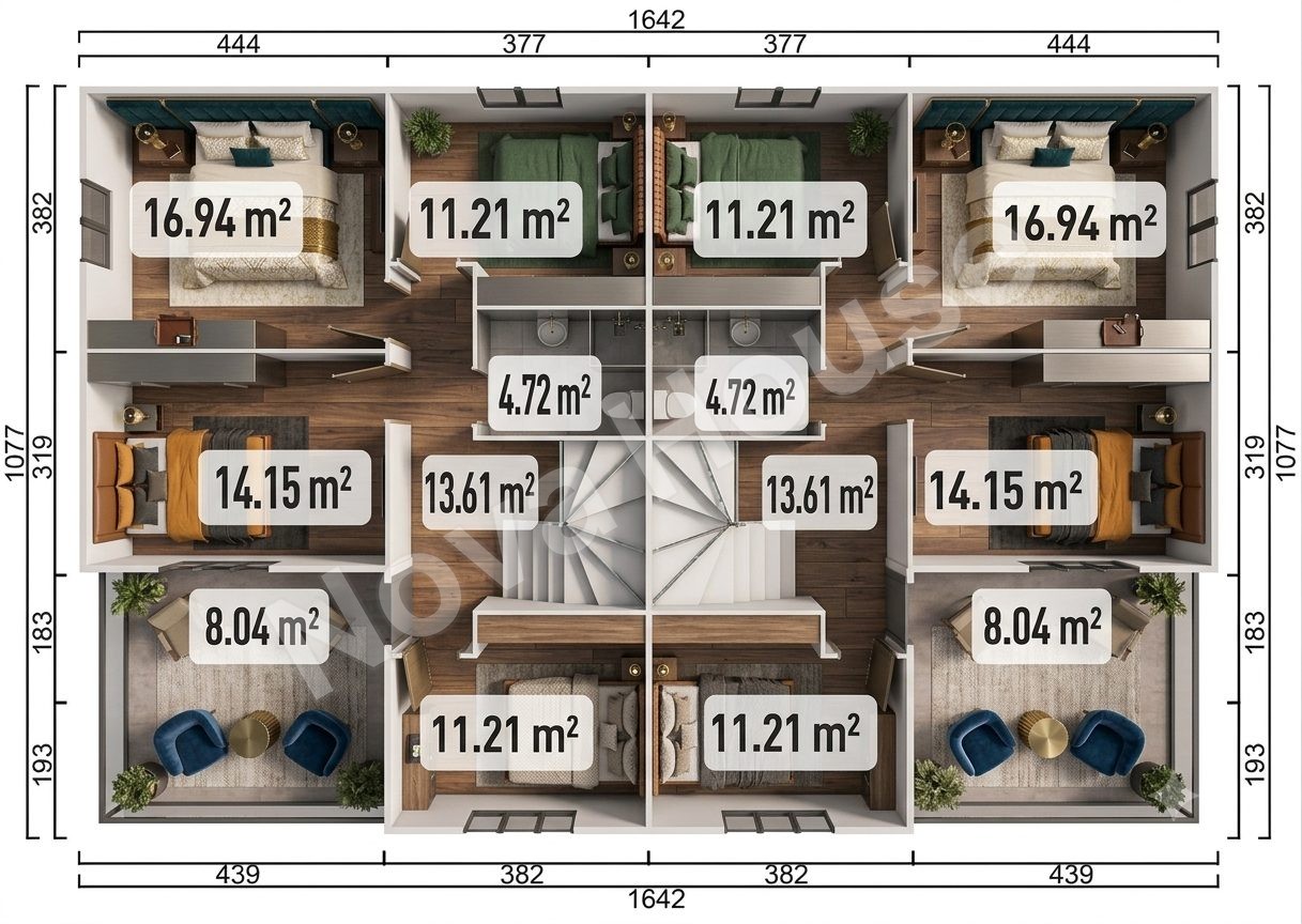 Сглобјаема кашта 320 m² 16+4 — Основа